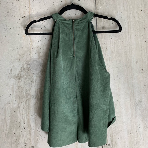 Olive Green Suede High Neck Top - Picture 5 of 7